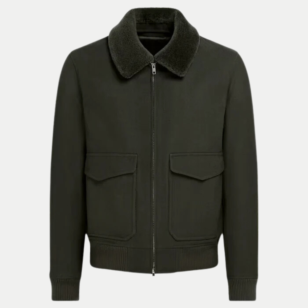 Warm Winter Bomber Jacket for Men, Military Green