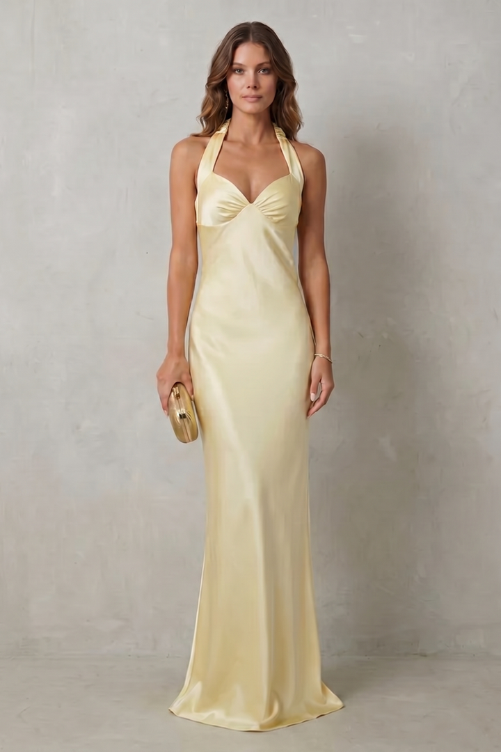 Auréliane – Golden hour elegance – Off-shoulder satin evening gown