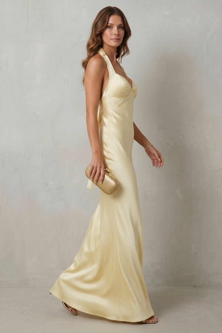 Auréliane – Golden hour elegance – Off-shoulder satin evening gown