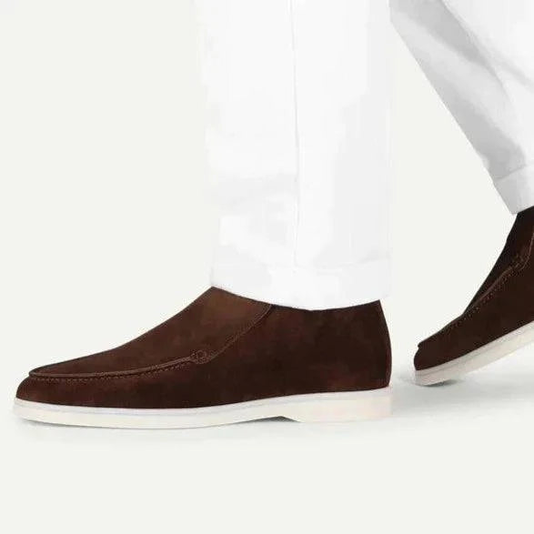 Jordan™ luxury shoes by Emma & Rose Manhattan featuring soft, luxurious fabrics and stylish leather loafers in chocolate suede.