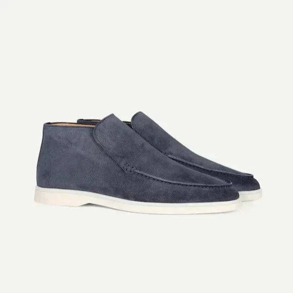 Steel blue leather loafers for men from Jordan™ by Emma & Rose Manhattan, made with soft luxurious fabrics and Italian suede.