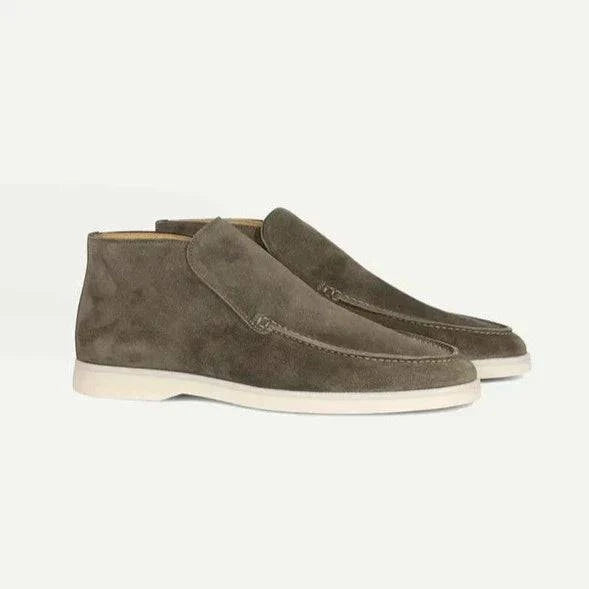 Emma & Rose Manhattan Jordan™ men's loafers in olive suede with soft, luxurious fabrics, perfect for summer wear and stylish comfort.