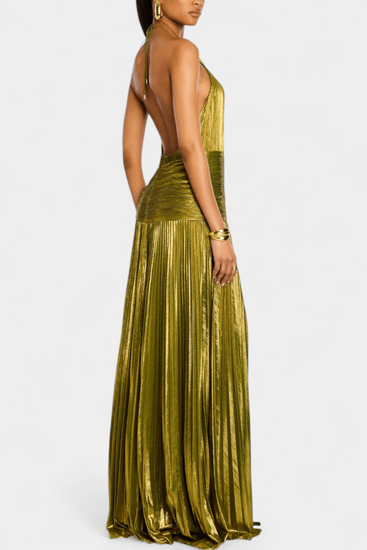 Off Shoulder Maxi Dress Green Summer Dress, view 3 - Elena Harper