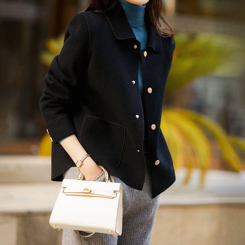 Women's Buttoned Jacket - Shirt Collar with Front Pockets