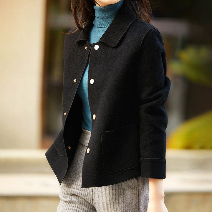 Women's Buttoned Jacket - Shirt Collar with Front Pockets