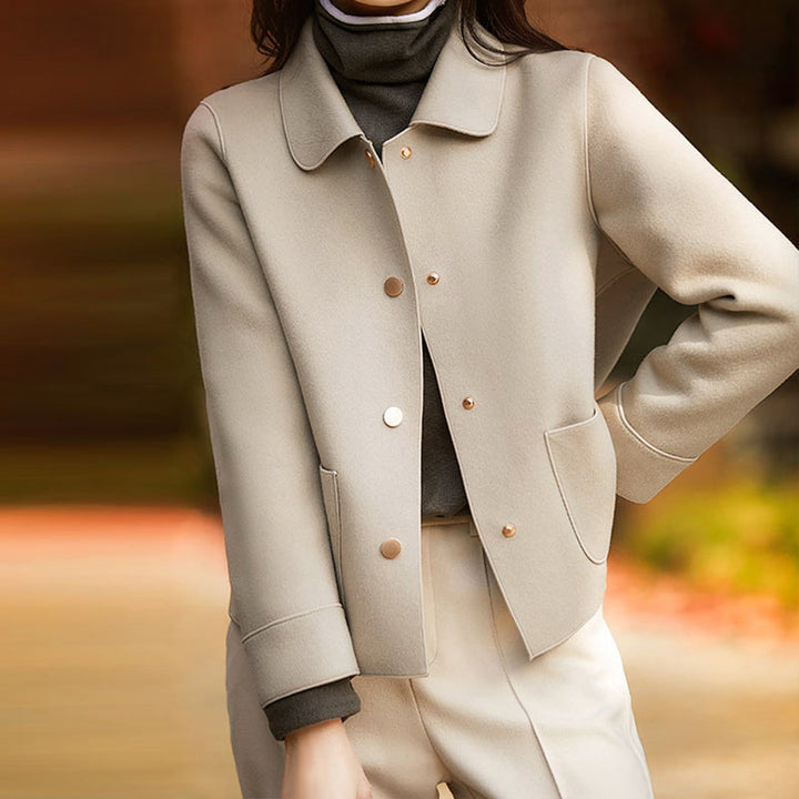 Women's Buttoned Jacket - Shirt Collar with Front Pockets