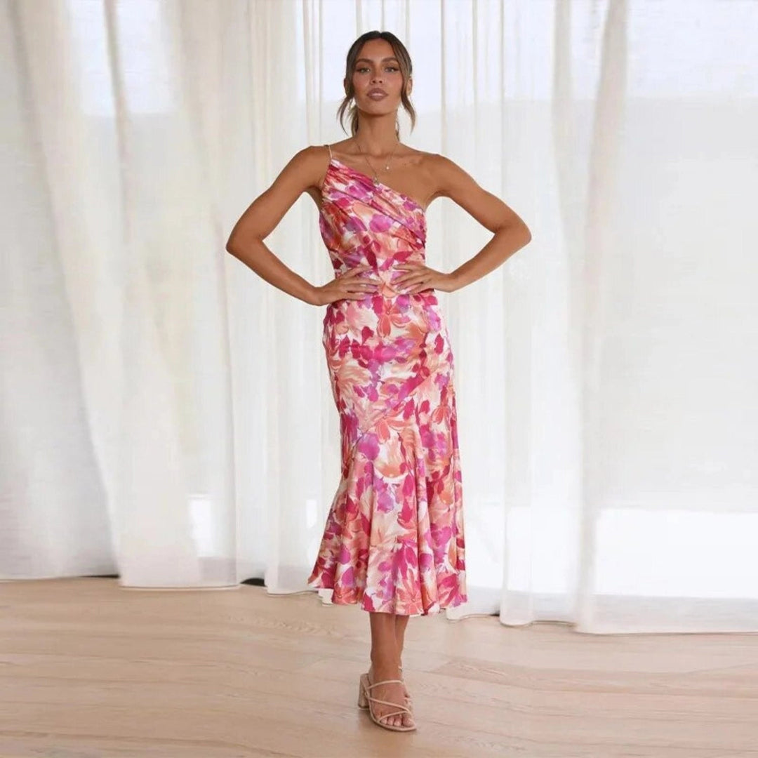 Carla | Women's Summer Maxi Dress with Asymmetric Cut and Floral Print