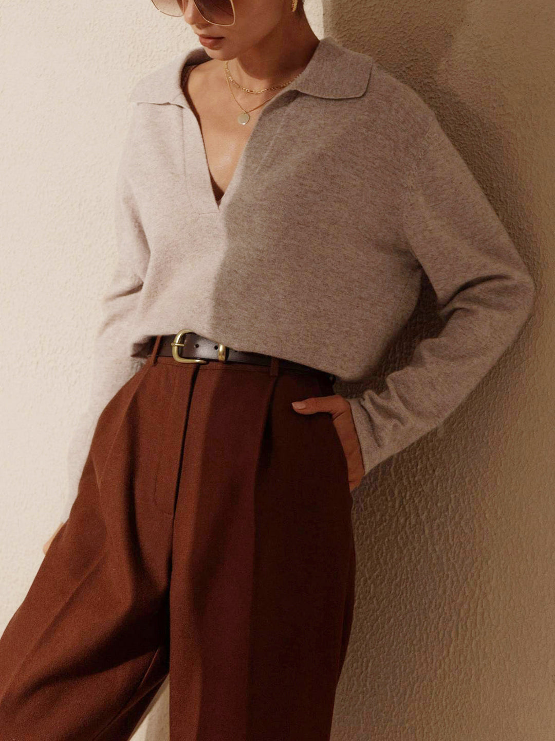 Women's Polo Neck Knit Sweater – Casual Elegance