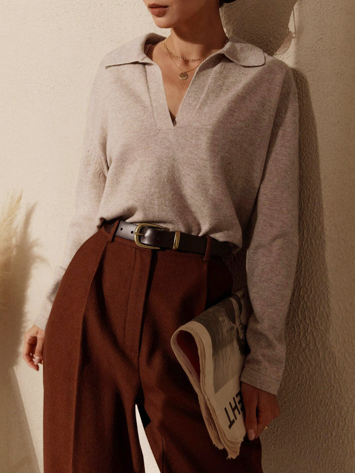 Women's Polo Neck Knit Sweater – Casual Elegance