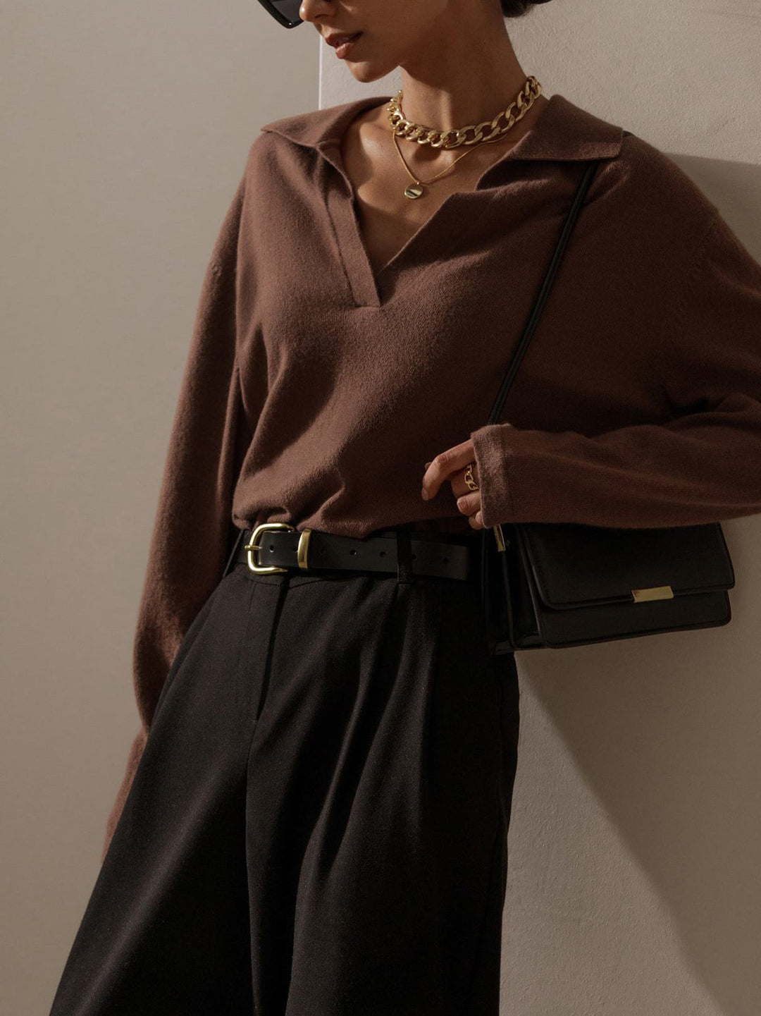 Women's Polo Neck Knit Sweater – Casual Elegance