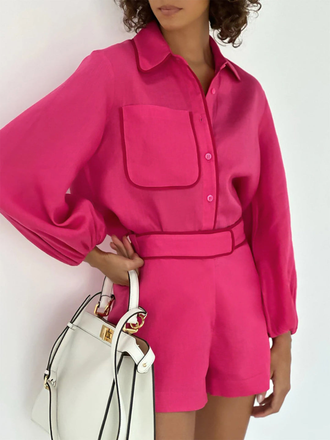 Estelle Two-Piece Cotton and Linen Set with Contrast Trim