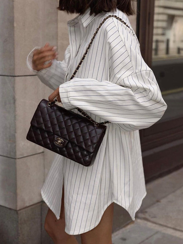Aurelia | Women's oversized blouse dress with stripes and large pockets