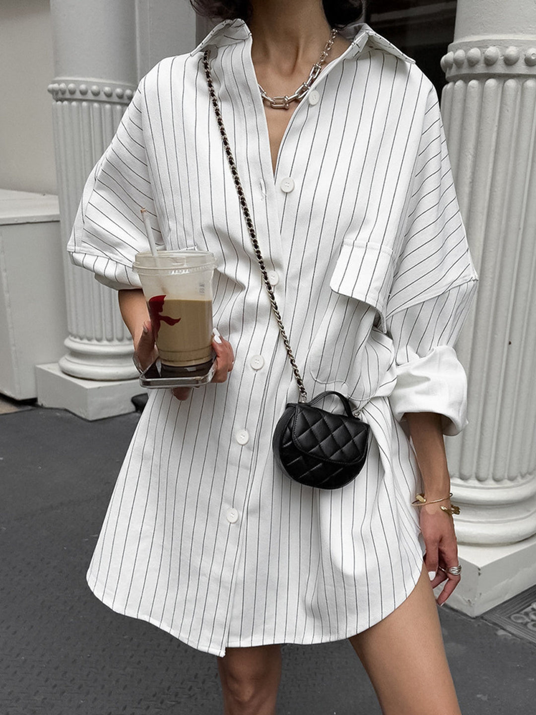 Aurelia | Women's oversized blouse dress with stripes and large pockets