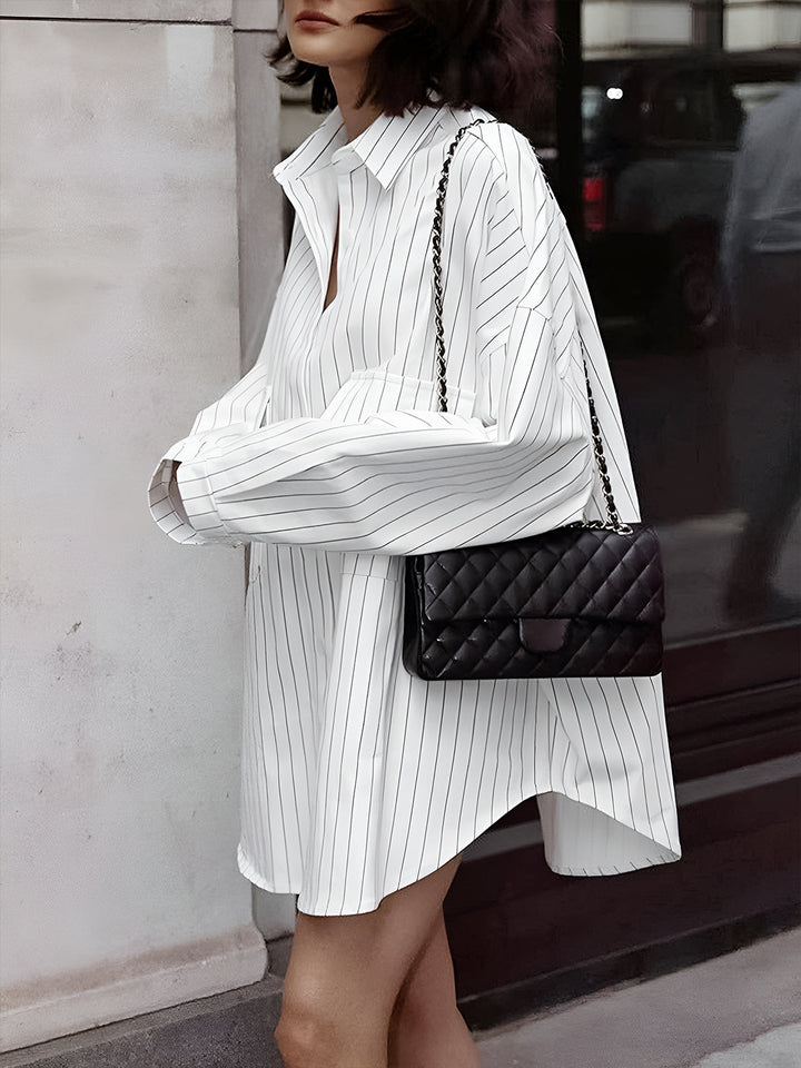Aurelia | Women's oversized blouse dress with stripes and large pockets