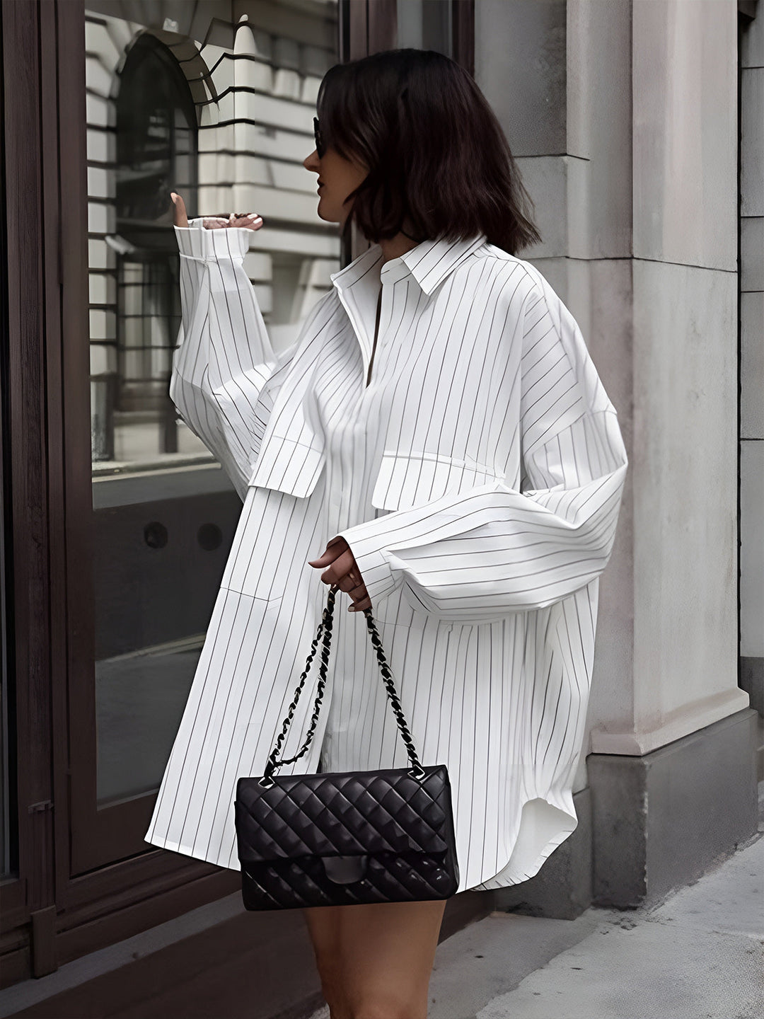 Aurelia | Women's oversized blouse dress with stripes and large pockets