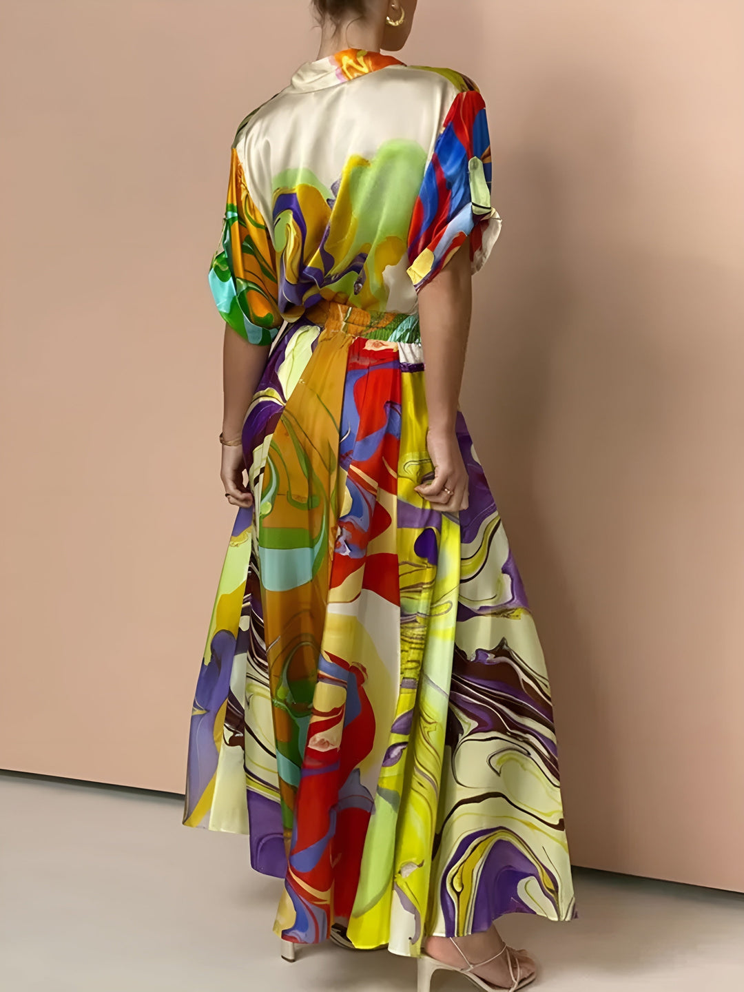 Samanta - Skirt set with drawstring and satin print