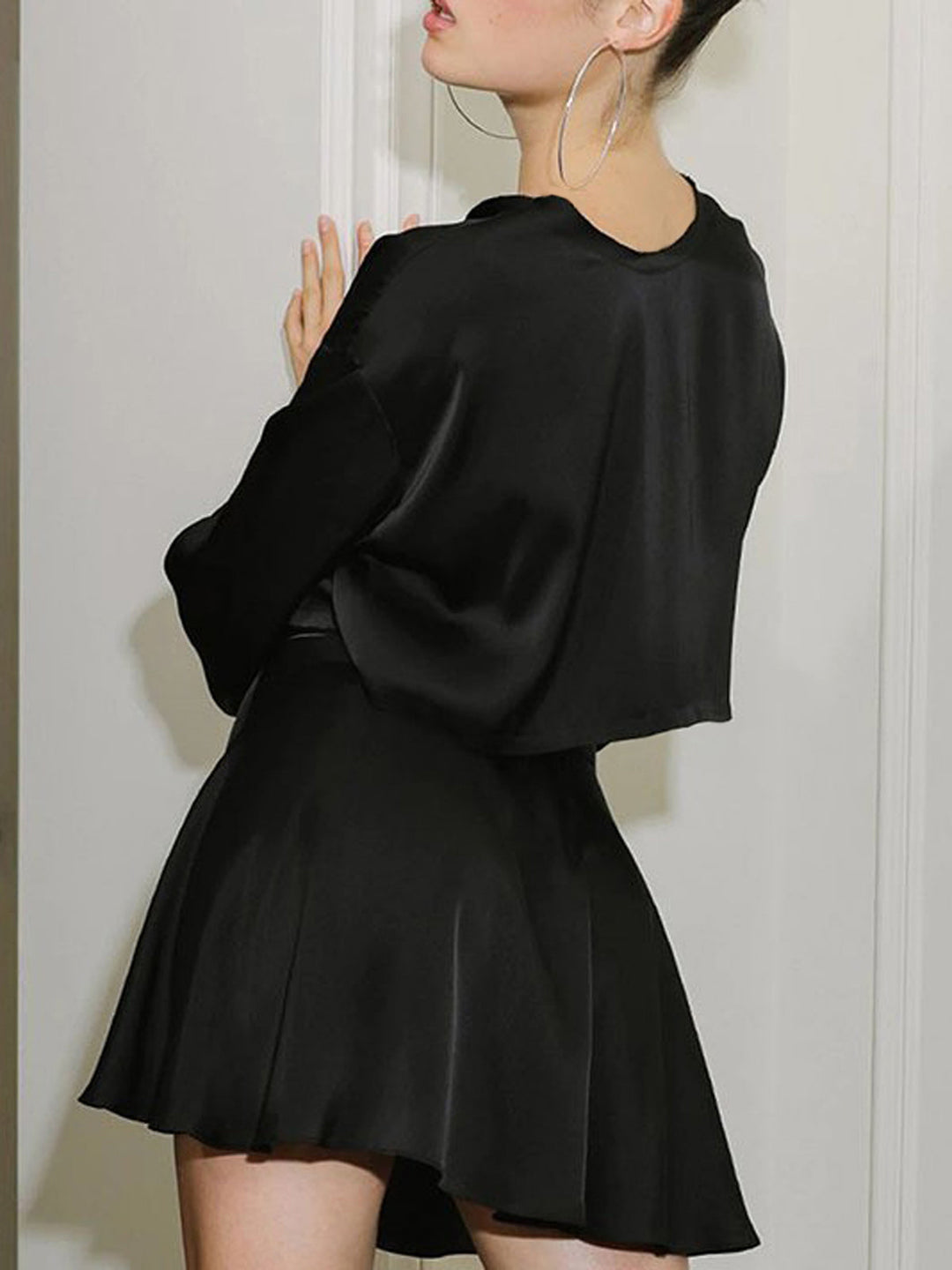 Emilia - Two-Piece Satin Skirt Set with Raw Hem Ties