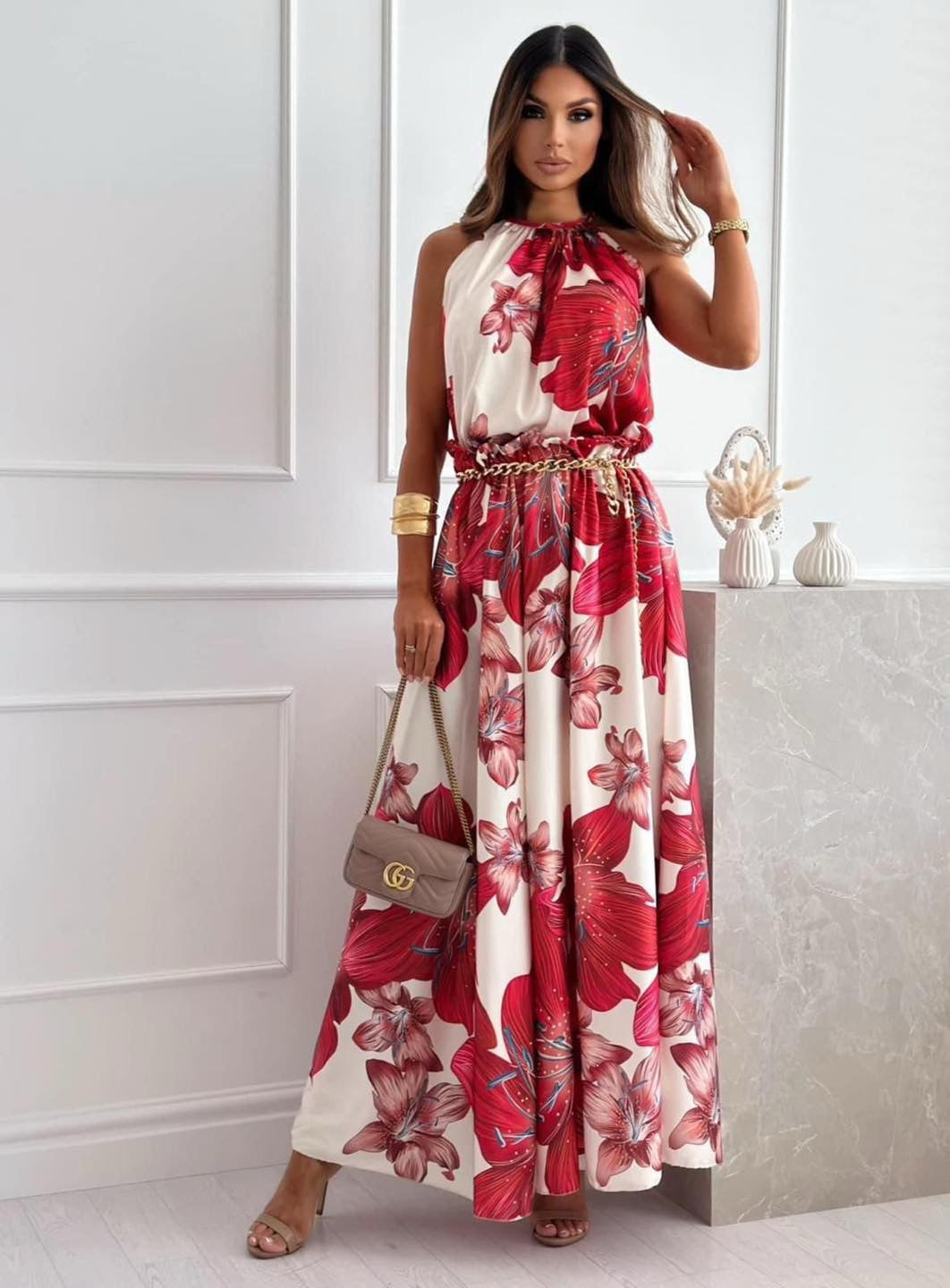 Women's Midi Dress in Pink with Unique Detail Design