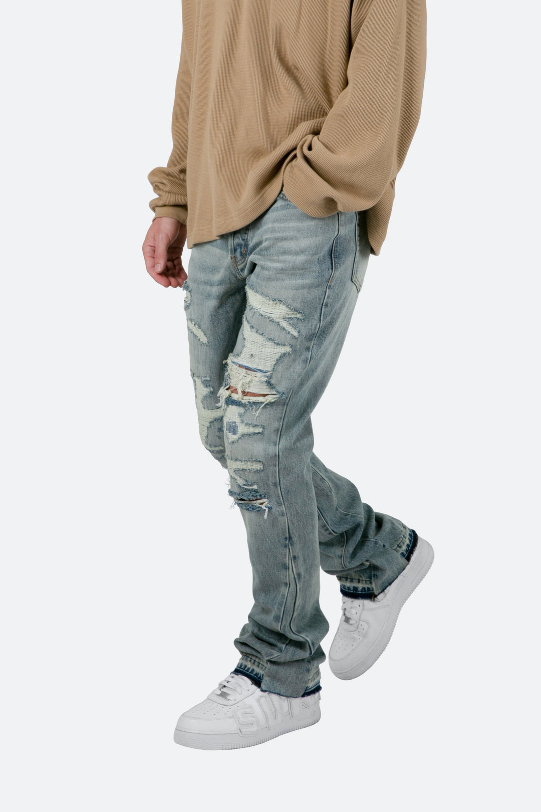 Men's Faded Blue Flared Jeans – Slim Fit and Structured Details