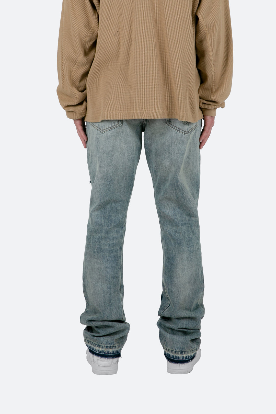 Men's Faded Blue Flared Jeans – Slim Fit and Structured Details