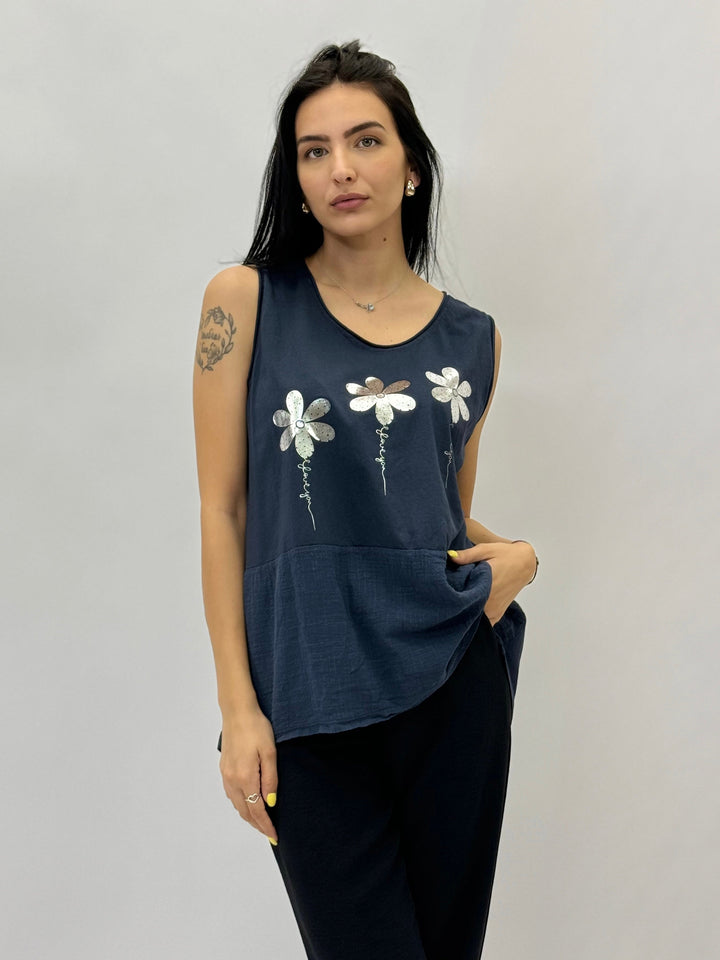 Hester™  |  Sleeveless Top Floral Detail