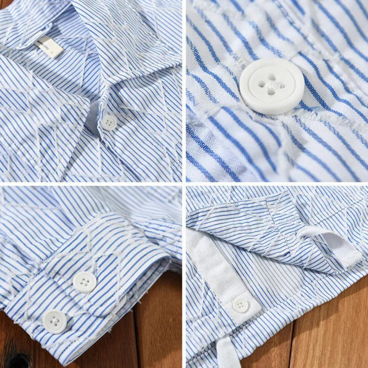 High-Quality Men's Business Blouse in Classic Blue, view 2 - Elena Harper