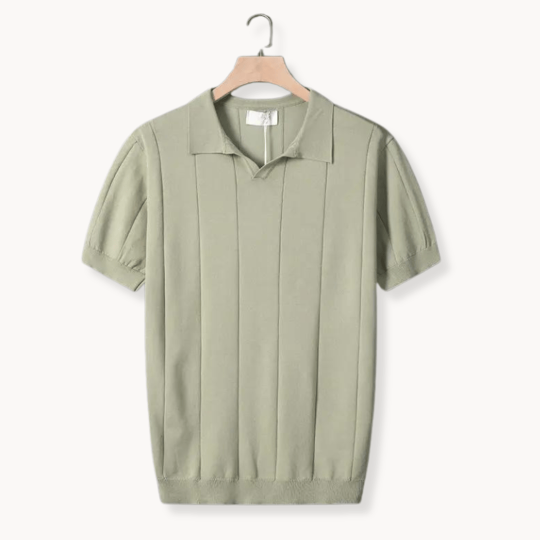 Emma & Rose Manhattan Portofino™ Soft Polo in beige with a classic collar and short sleeves, laid flat for display.