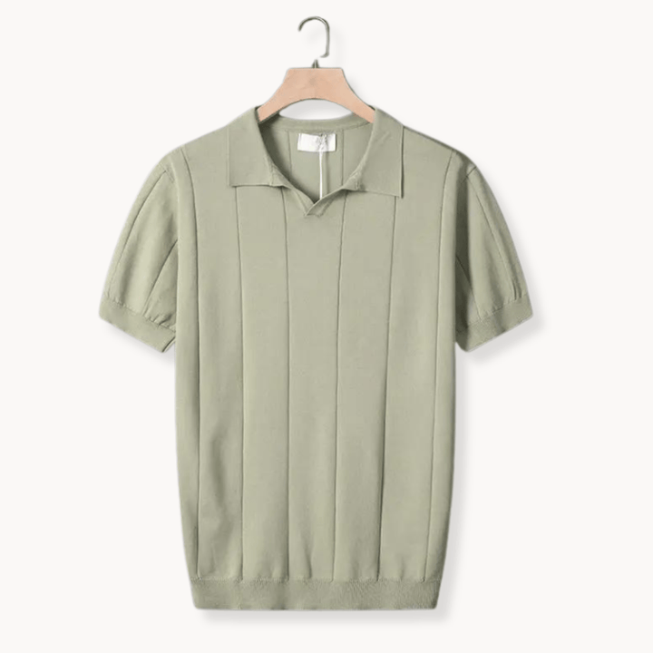 Emma & Rose Manhattan Portofino™ Soft Polo in beige with a classic collar and short sleeves, laid flat for display.