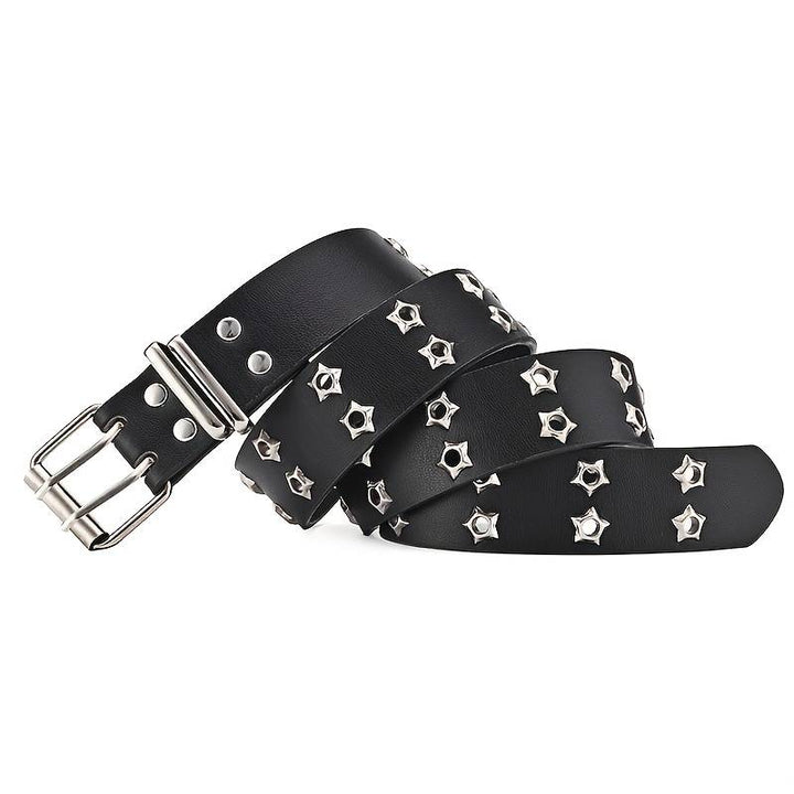 Star Eye Rivet Belt with Double Prong Buckle