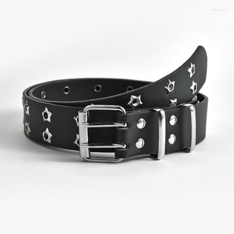 Star Eye Rivet Belt with Double Prong Buckle