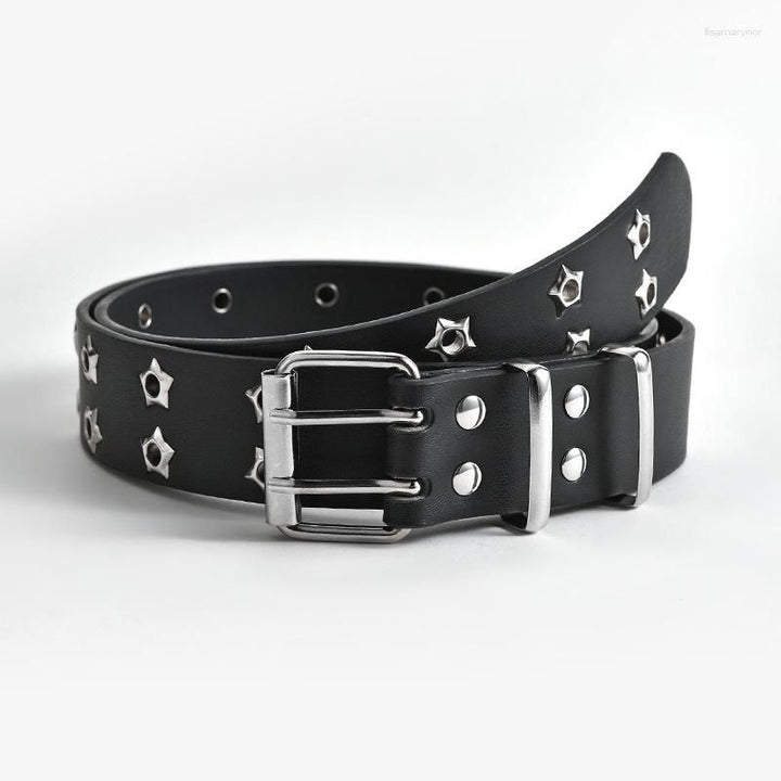 Star Eye Rivet Belt with Double Prong Buckle