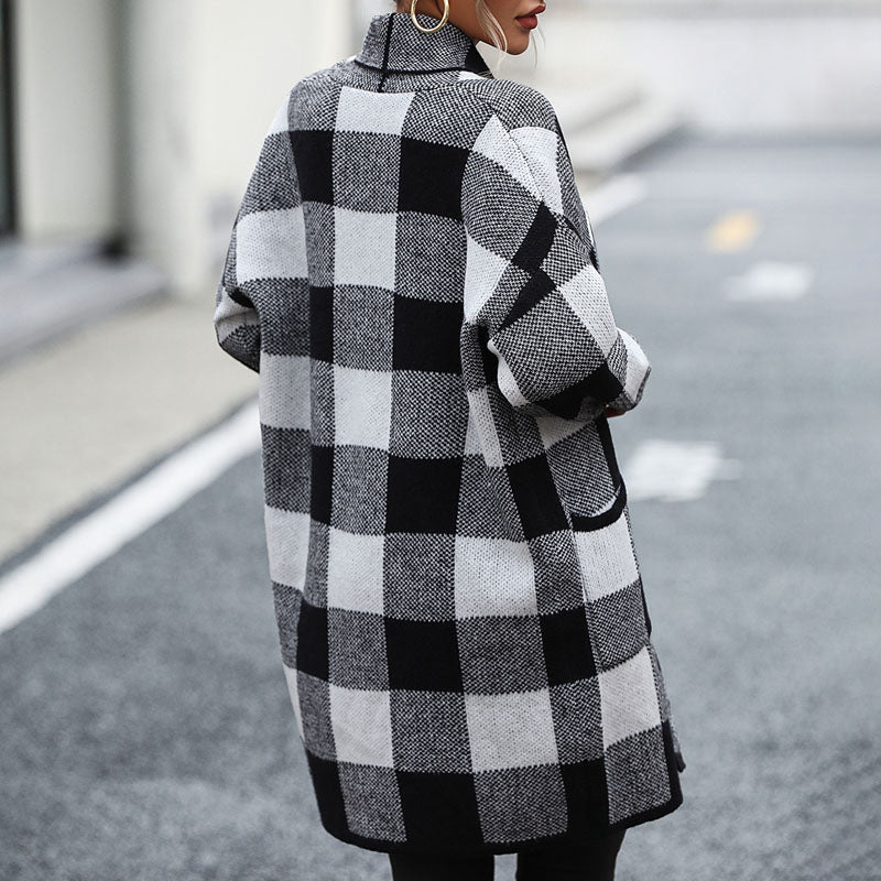 Casual Knitted Checkered Cardigan