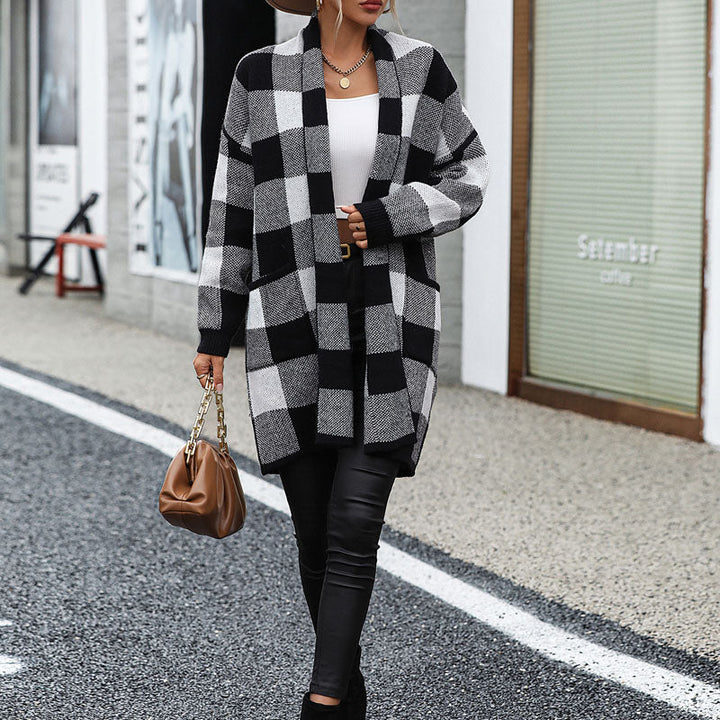 Casual Knitted Checkered Cardigan