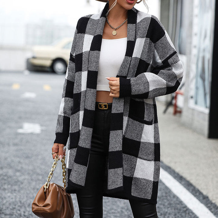 Casual Knitted Checkered Cardigan