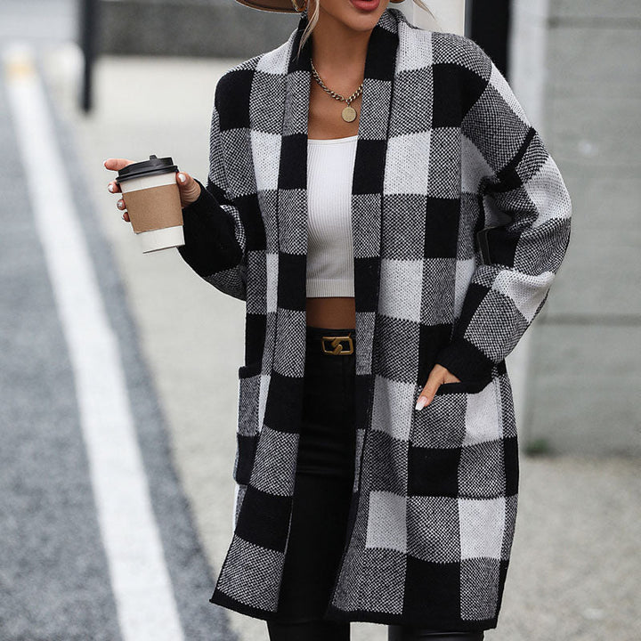 Casual Knitted Checkered Cardigan