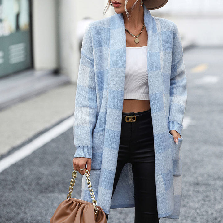 Casual Knitted Checkered Cardigan