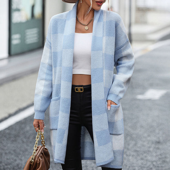 Casual Knitted Checkered Cardigan