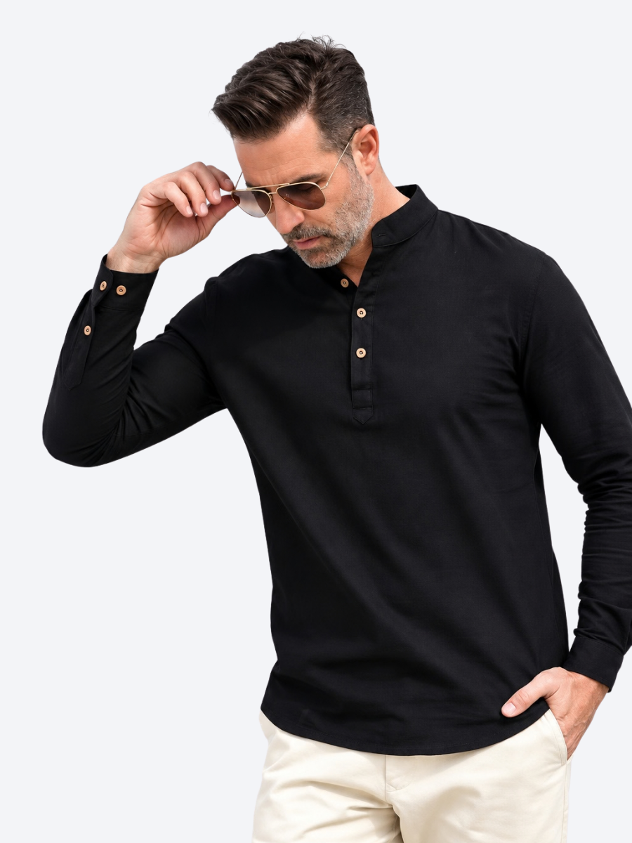 LAURENT MONACO | MEN'S HIGH COLLAR SHIRT WITH HALF BUTTON PLACKET