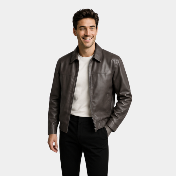 Laurent Monaco Structured Synthetic Leather Coat for Men, view 2 - Elena Harper
