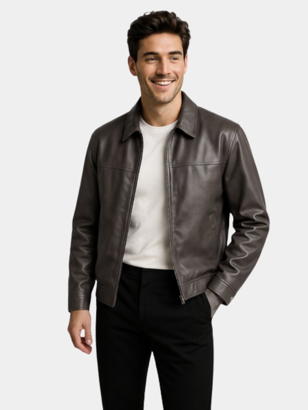Laurent Monaco Structured Synthetic Leather Coat for Men - Elena Harper