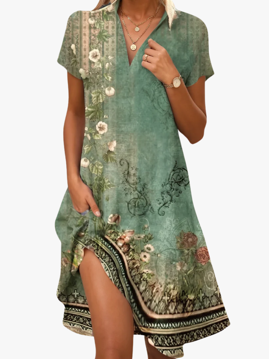 CHIC MIDI DRESS WITH PATTERN FOR WOMEN