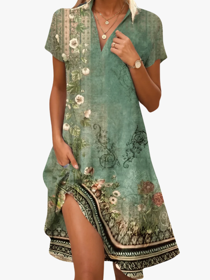 CHIC MIDI DRESS WITH PATTERN FOR WOMEN