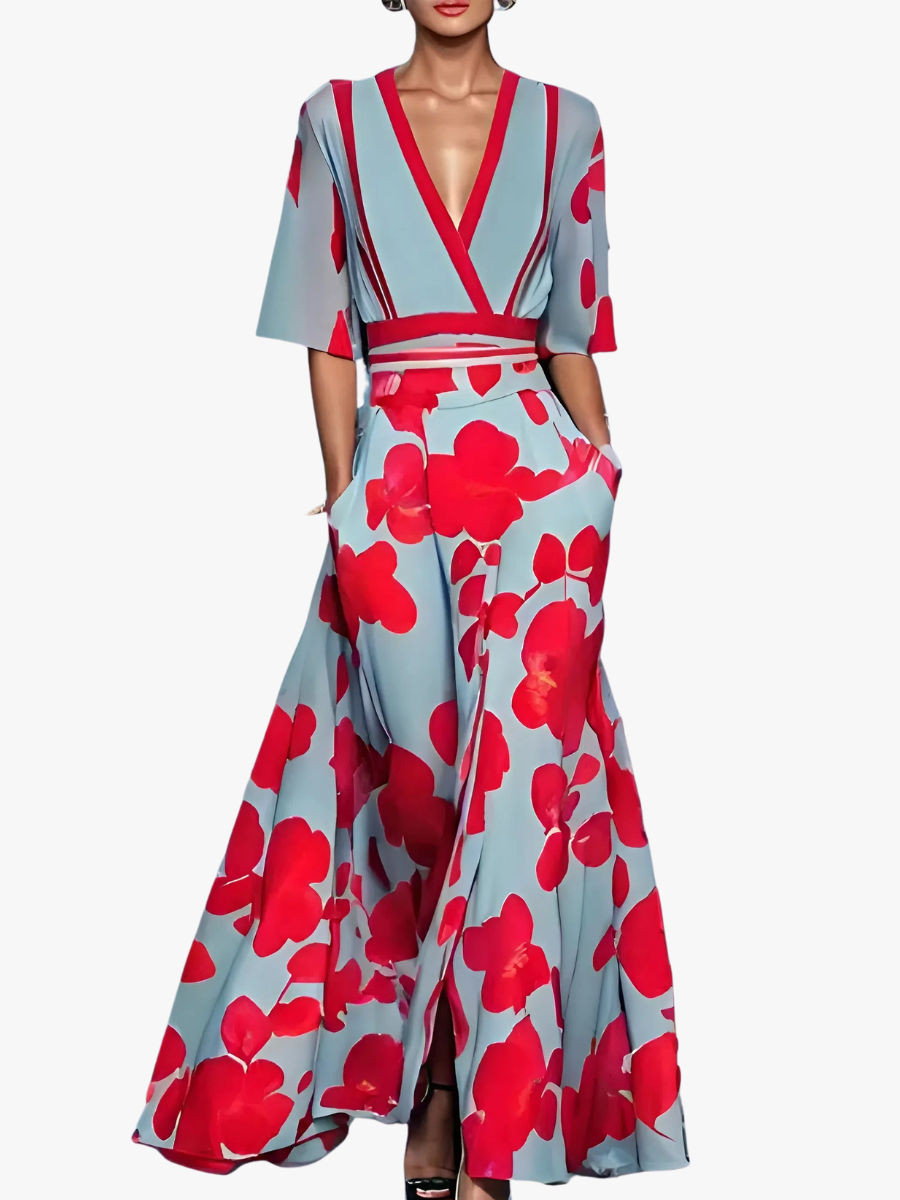 FLOWER DRESS WITH V-NECK FOR WOMEN