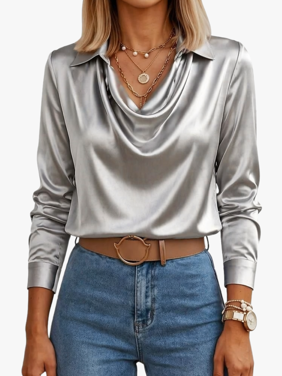 DRAPED SATIN BLOUSE FOR WOMEN