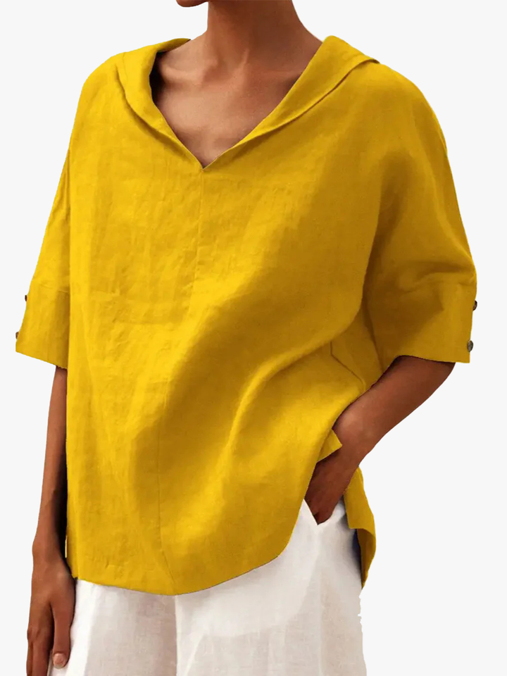 LINEN BLOUSE WITH V-NECK FOR WOMEN