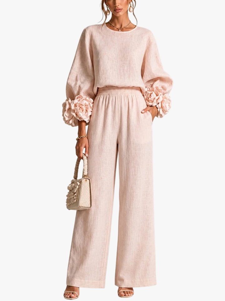 TWO-PIECE SET WITH FLORAL CUFFS FOR WOMEN