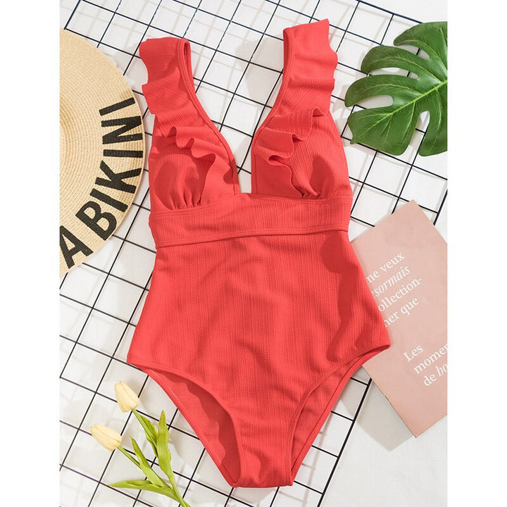 Women's Swimsuit | Boho Ruffles & Deep V-Neck