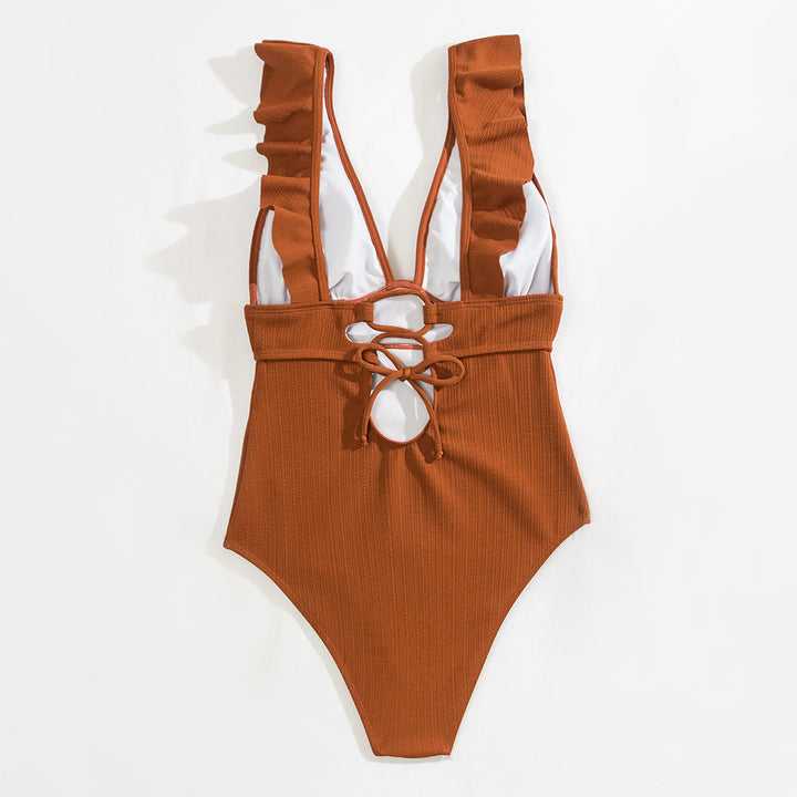 Women's Swimsuit | Boho Ruffles & Deep V-Neck