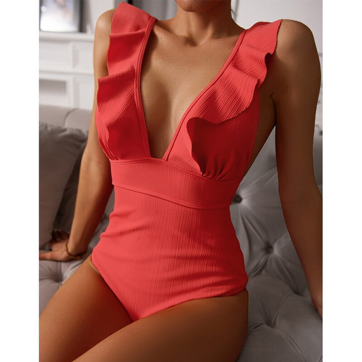Women's Swimsuit | Boho Ruffles & Deep V-Neck