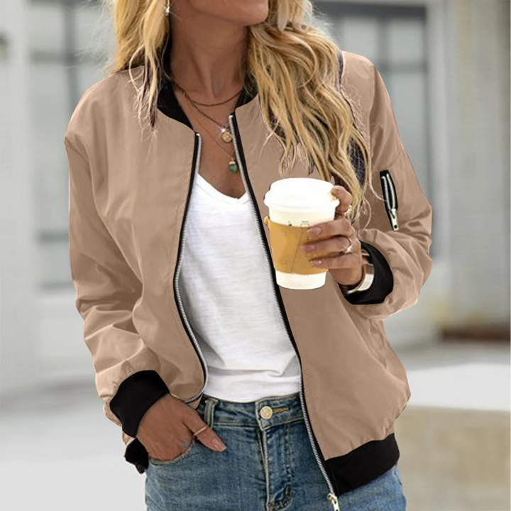 Ladies Lightweight Casual Bomber Jacket – Spring, Zipper Pockets, Ribbed Cuffs, Perfect for Spring and Transitional Seasons